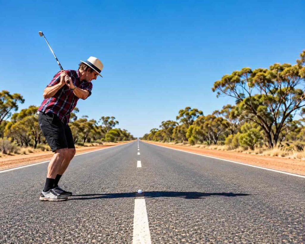 golfer on the outback road